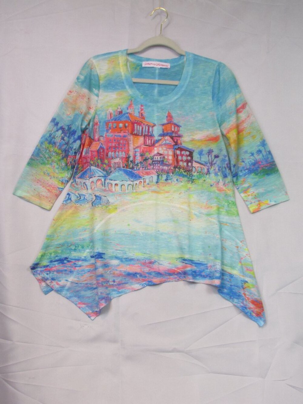 Leoma Lovegrove PM Petite Medium Art To Wear Sharkbite Hem 3/4 Sleeve Shirt